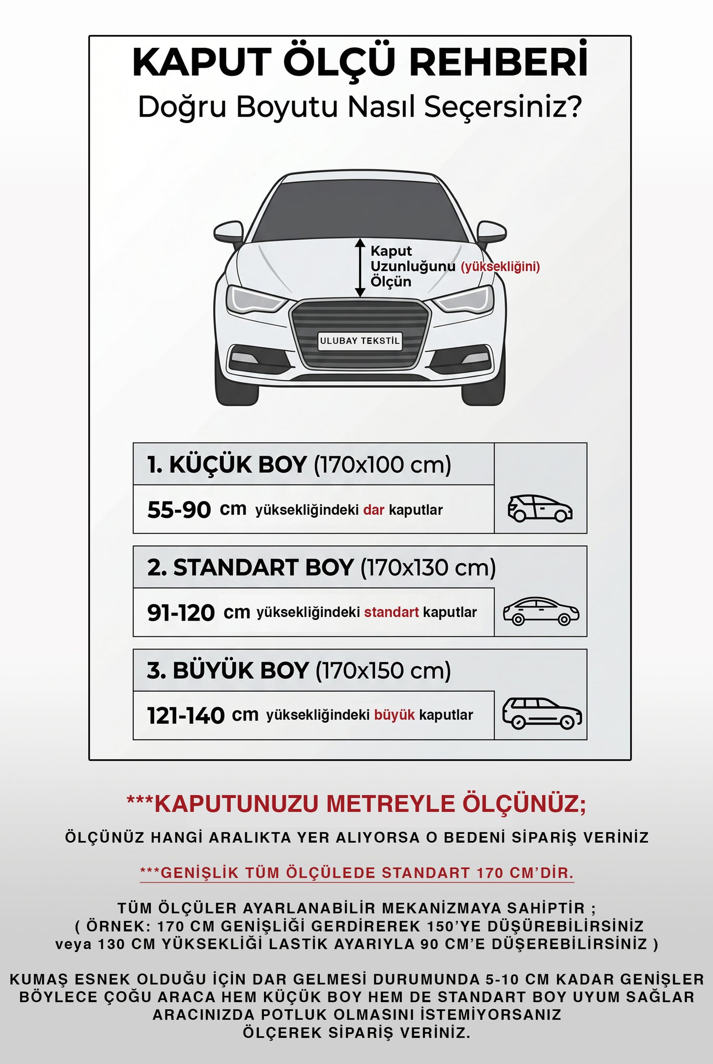 Türk Bayraklı Araç Kaput Bayrağı - Lastikli Esnek Kumaş, Ayarlanabilir Ölçü