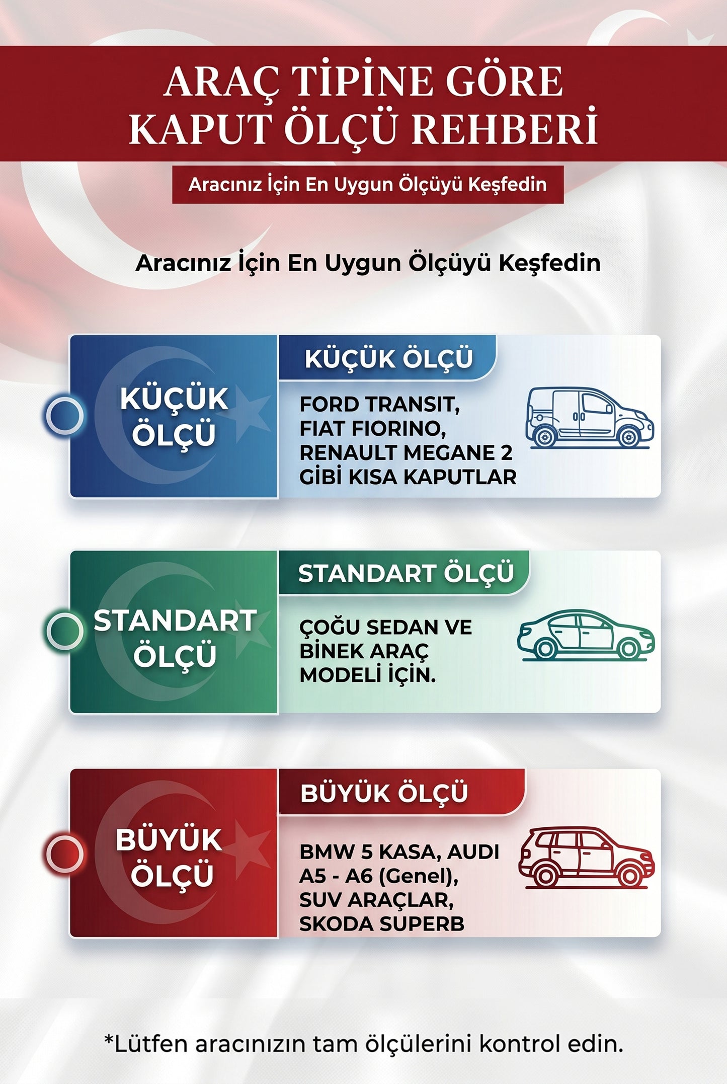 Türk Bayraklı Araç Kaput Bayrağı - Lastikli Esnek Kumaş, Ayarlanabilir Ölçü
